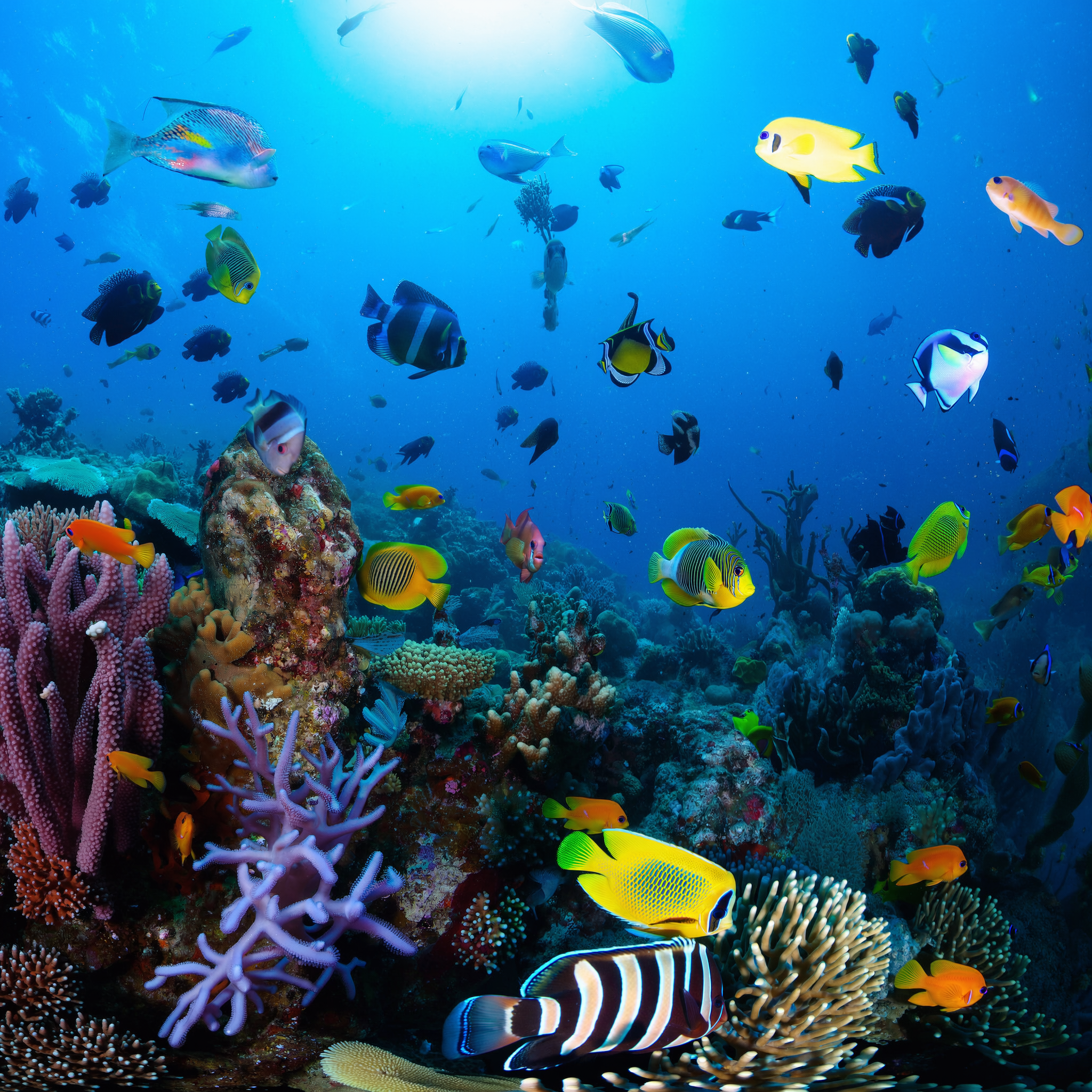 图注：充满活力的珊瑚礁，充满色彩缤纷的鱼类和海洋生物