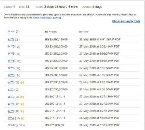 ebay上的竞拍记录