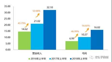 图1：科大讯飞营业收入、毛利增长（单位：亿元）；来源：科大讯飞2018年半年度报告
